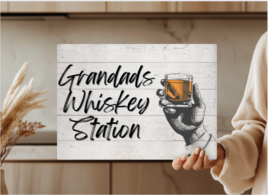 Grandads Whiskey Station Glass Board